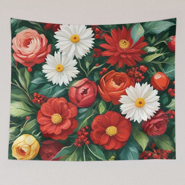 Item preview, Arrangement of Red, White, and Yellow Flowers Between Leaves designed and sold by Ciervo Primavera.
