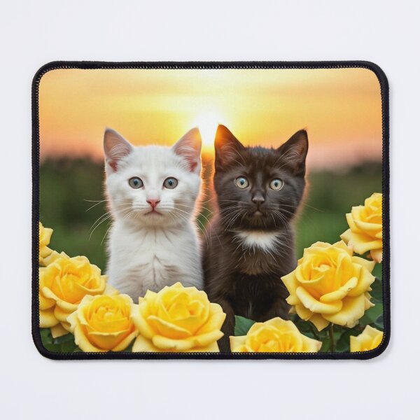 Item preview, black and white kittens in a bed of roses in love  designed and sold by Rubyrosethorns.