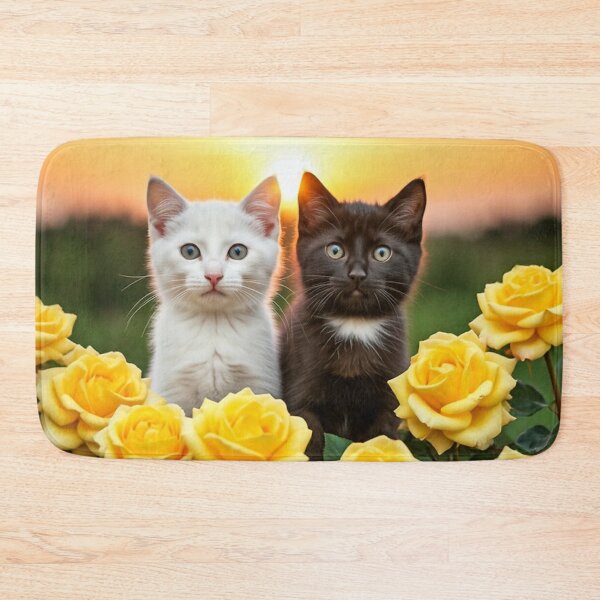 Item preview, black and white kittens in a bed of roses in love  designed and sold by Rubyrosethorns.