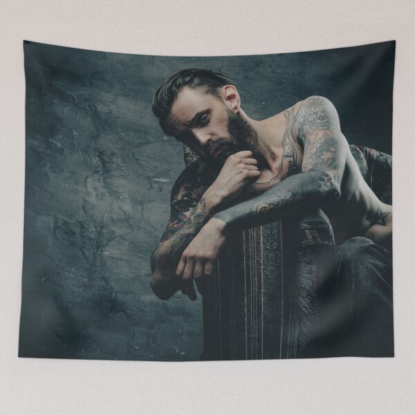 Item preview, Tattooed Man Moody Ink & Muscle Portrait designed and sold by Atlas Kai.
