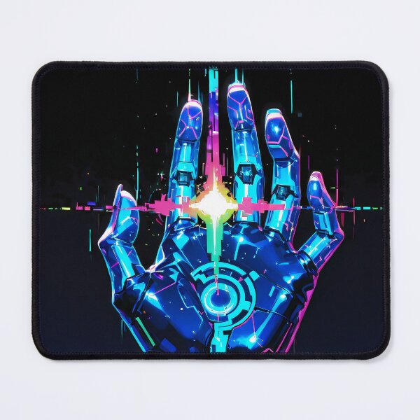 Item preview, Cybernetic Hand Reaching for Neon Energy Portal – Sci-Fi Tech Glitch Art designed and sold by Xynith.