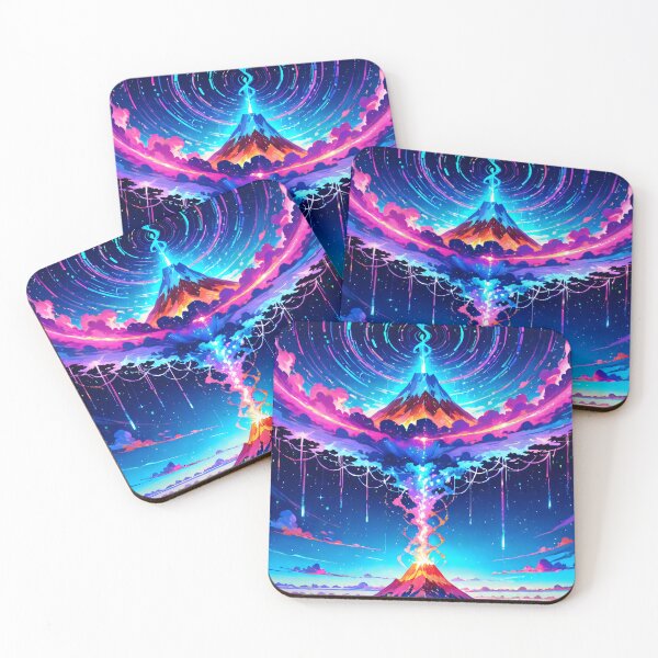 Item preview, Exploding Cosmic Volcano with Spiral Galaxy Sky – Surreal Neon Landscape designed and sold by Xynith.