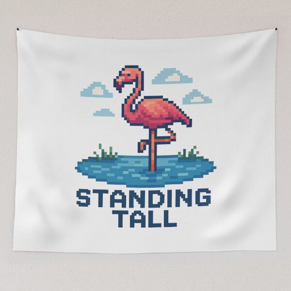 Item preview, Standing Tall – Pixel Flamingo in Pond designed and sold by NaturePixel.