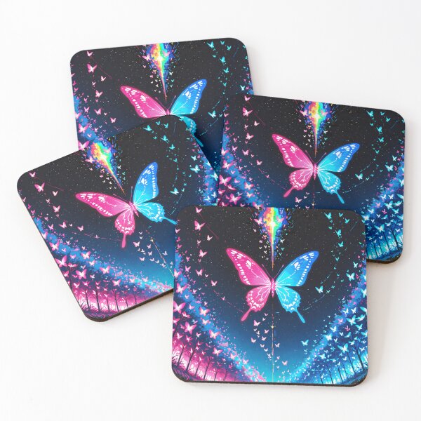 Item preview, Giant Neon Butterfly Over Cosmic Forest – Vibrant Surreal Dreamscape designed and sold by Xynith.