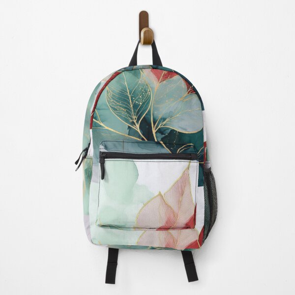 Item preview, DEEP RED AND EMRALD GREEN leafy watercolor botanical painting with gold accents, delicate pastel colors, minimalist abstract watercolor, modern watercolor designed and sold by navitalidesign.