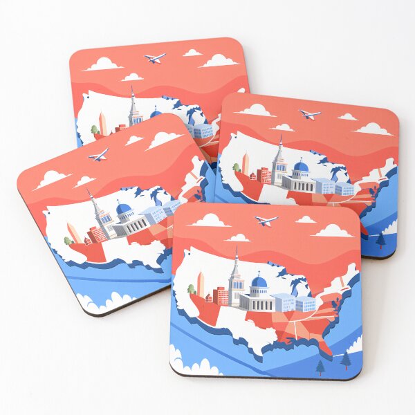 Item preview, Stylized Map of USA with Iconic Buildings designed and sold by ART ATTACK ZONE.