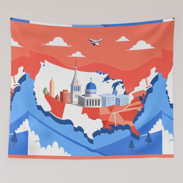 Item preview, Stylized Map of USA with Iconic Buildings designed and sold by ART ATTACK ZONE.