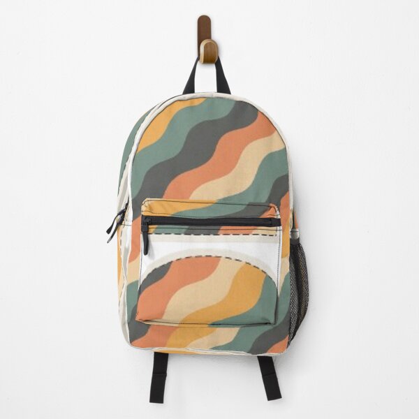 Item preview, Retro Wavy Stripes Backpack – 70s Vintage Aesthetic Bag Design designed and sold by MeowLoka ⭐⭐⭐⭐.
