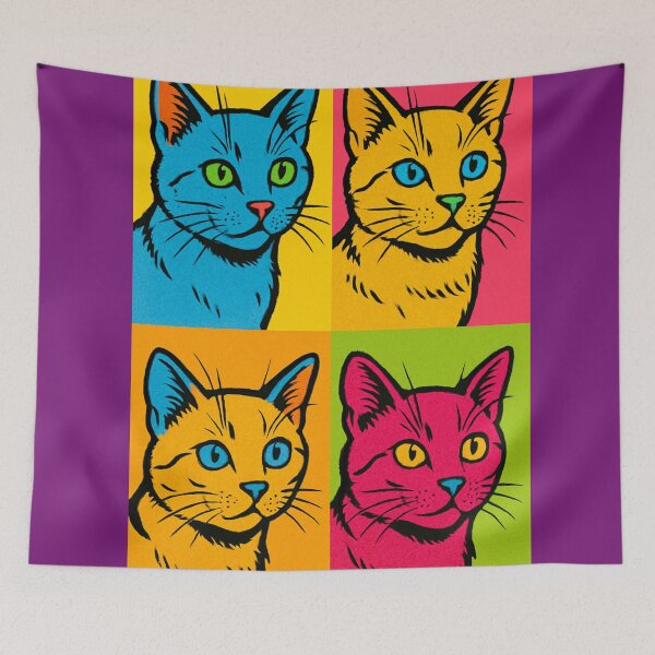 Item preview, Pop Art Style Illustrations of Cats in Bright Colorful Quadrants designed and sold by Rue Market.