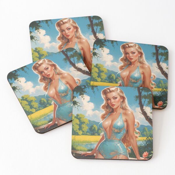Item preview, Blonde Pin-Up Shiny One-Piece Swimsuit Summer Garden designed and sold by elissiart.