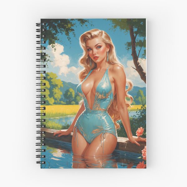 Item preview, Blonde Pin-Up Shiny One-Piece Swimsuit Summer Garden designed and sold by elissiart.