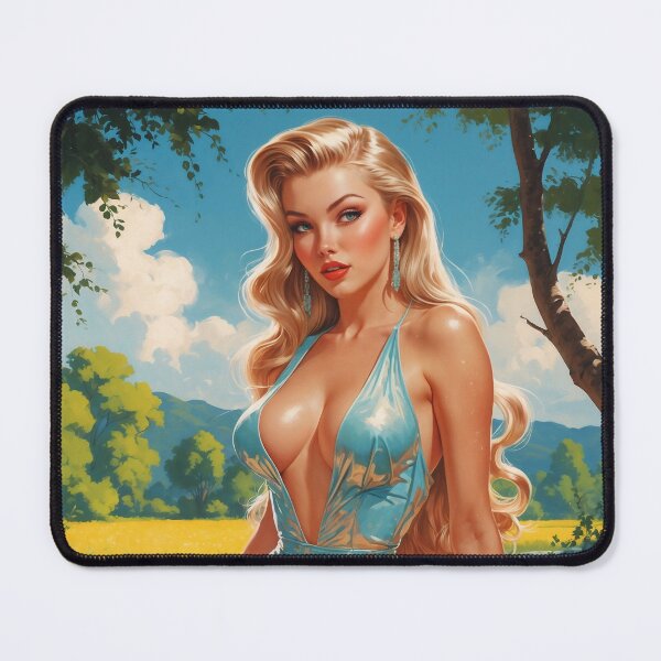 Item preview, Blonde Pin-Up Shiny One-Piece Swimsuit Summer Garden designed and sold by elissiart.