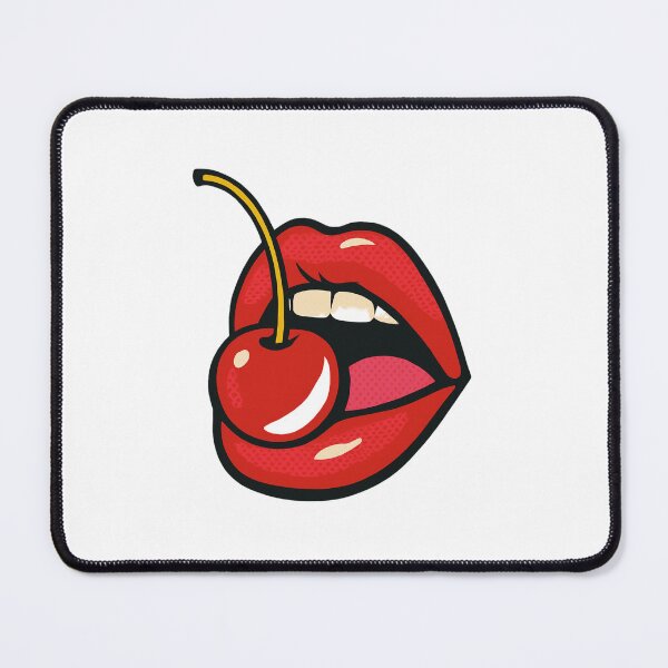 Item preview, Pop Art Image of Red Lips Holding a Cherry on Purple Background designed and sold by Rue Market.