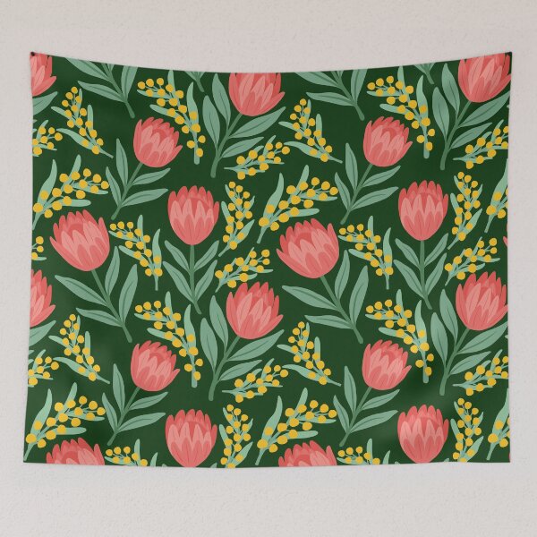 Item preview, Australian Floral Garden - Green Background designed and sold by dyesandpigments.