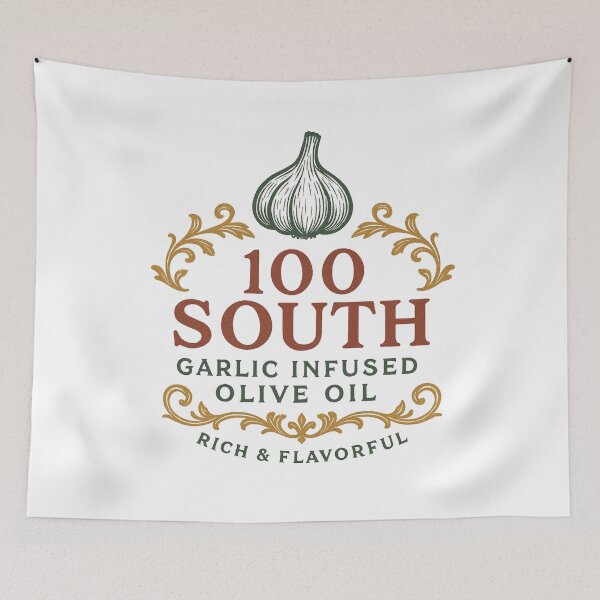 Item preview, Artistic Label for Garlic Infused Olive Oil Featuring Decorative Elements designed and sold by Rue Market.