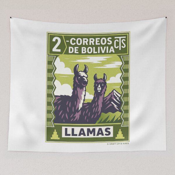 Item preview, Bolivia Llamas Stamp Poster designed and sold by retrographics.