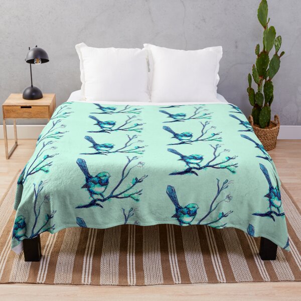 Blue Watercolor Bird Throw Blanket