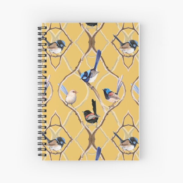 Item preview, Fairy Wrens on Garden Lattice pattern - Sunny Yellow designed and sold by Nadya Neklioudova.
