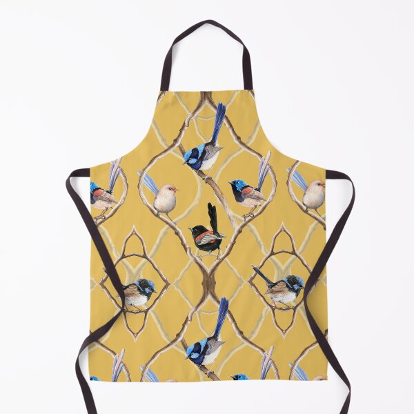 Item preview, Fairy Wrens on Garden Lattice pattern - Sunny Yellow designed and sold by Nadya Neklioudova.