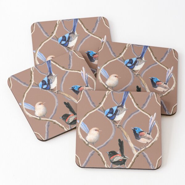 Item preview, Fairy Wrens on Garden Lattice pattern - Mocha Mousse designed and sold by Nadya Neklioudova.