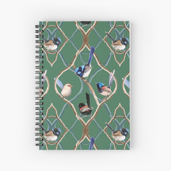 Item preview, Fairy Wrens on Garden Lattice pattern - Emerald Green designed and sold by Nadya Neklioudova.