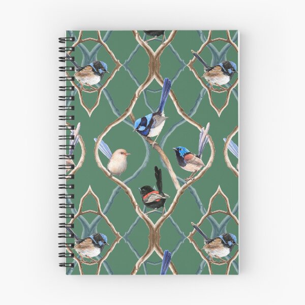 Item preview, Fairy Wrens on Garden Lattice pattern - Emerald Green designed and sold by Nadya Neklioudova.