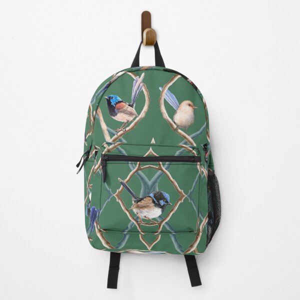 Item preview, Fairy Wrens on Garden Lattice pattern - Emerald Green designed and sold by Nadya Neklioudova.