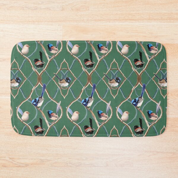 Item preview, Fairy Wrens on Garden Lattice pattern - Emerald Green designed and sold by Nadya Neklioudova.