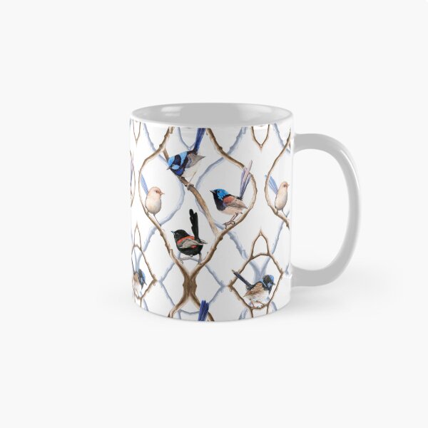 Item preview, Fairy Wrens on Garden Lattice pattern - White background designed and sold by Nadya Neklioudova.