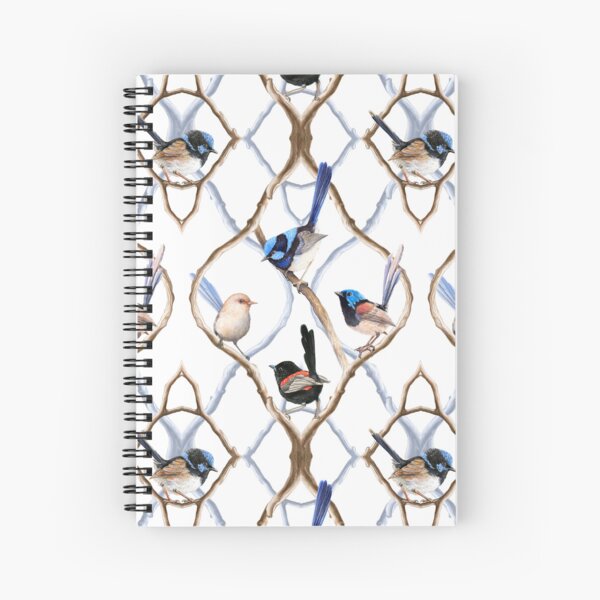 Item preview, Fairy Wrens on Garden Lattice pattern - White background designed and sold by Nadya Neklioudova.