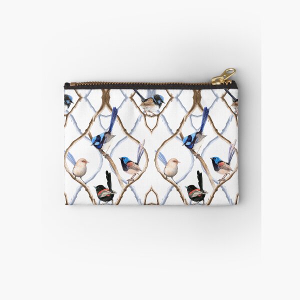 Item preview, Fairy Wrens on Garden Lattice pattern - White background designed and sold by Nadya Neklioudova.