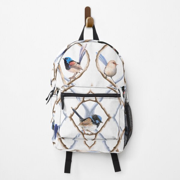 Item preview, Fairy Wrens on Garden Lattice pattern - White background designed and sold by Nadya Neklioudova.