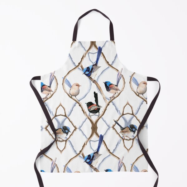 Item preview, Fairy Wrens on Garden Lattice pattern - White background designed and sold by Nadya Neklioudova.