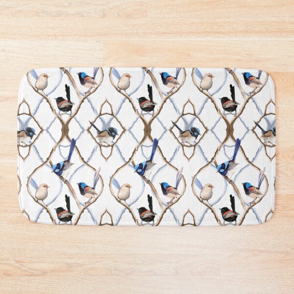 Item preview, Fairy Wrens on Garden Lattice pattern - White background designed and sold by Nadya Neklioudova.