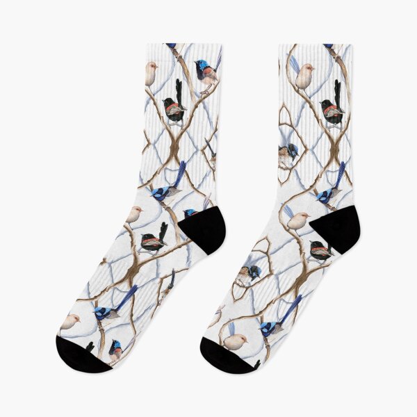 Item preview, Fairy Wrens on Garden Lattice pattern - White background designed and sold by Nadya Neklioudova.