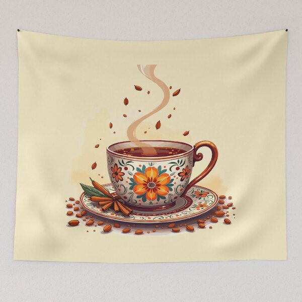 Item preview, Steaming Cup of Chai with Floral Cup and Paisley Art designed and sold by Dreambytes.