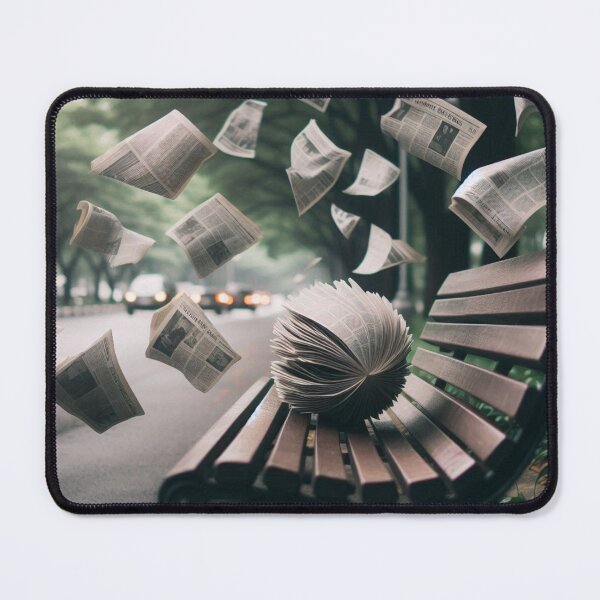 Item preview, Scattered News – Floating Newspaper Pages on Empty Park Bench designed and sold by ashokreddy343.