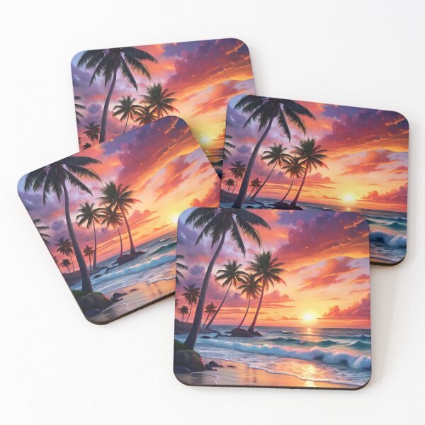 Item preview, Tropical Sunset Beach with Palm Trees – Vibrant Coastal Art designed and sold by Travelslightly.