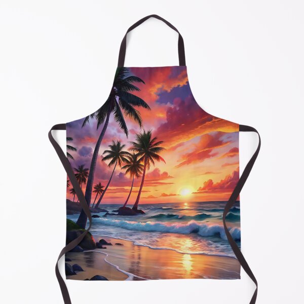 Artikelvorschau, Tropischer Sonnenuntergangsstrand mit Palmen – Lebendige Küstenkunst entworfen und verkauft von Travelslightly.