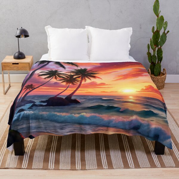 Item preview, Tropical Sunset Beach with Palm Trees – Vibrant Coastal Art designed and sold by Travelslightly.