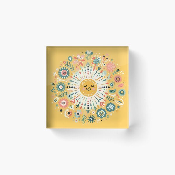 Item preview, Yellow Smiling Sun Intricate Nordic Radiance - Scandinavian Folk Art by heidiannemorris © designed and sold by FOLK ART FUSION by heidiannemorris.