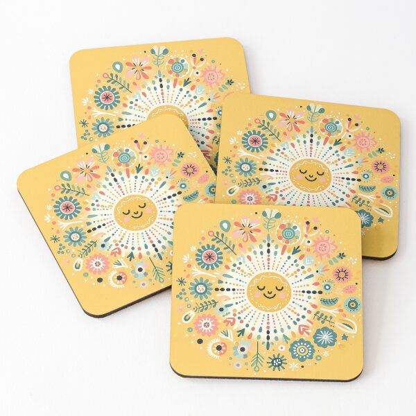 Item preview, Yellow Smiling Sun Intricate Nordic Radiance - Scandinavian Folk Art by heidiannemorris © designed and sold by FOLK ART FUSION by heidiannemorris.