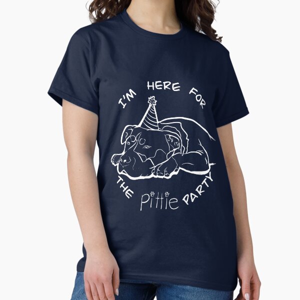 Vista previa del artículo con la obra «Fiesta Pittie - Edición Depresso - Camiseta divertida de perro Pitbull - Contorno blanco», diseñado y vendido por BreezyTreasures.