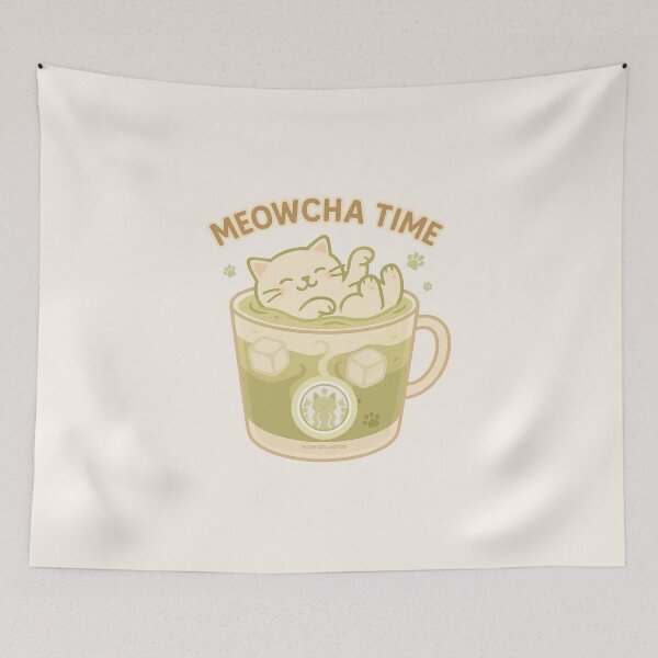 Item preview, Meowcha Time – Relaxing Cat in Iced Matcha designed and sold by MLynCollective.