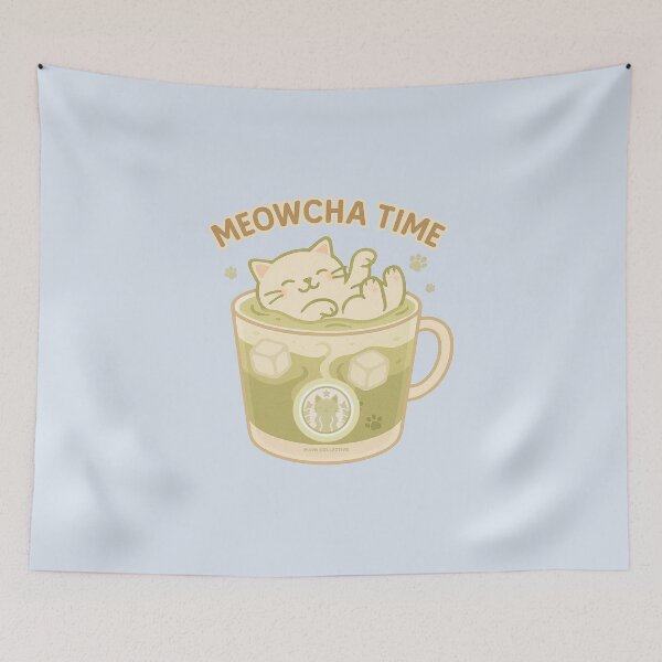 Item preview, Meowcha Time – Relaxing Cat in Iced Matcha designed and sold by MLynCollective.