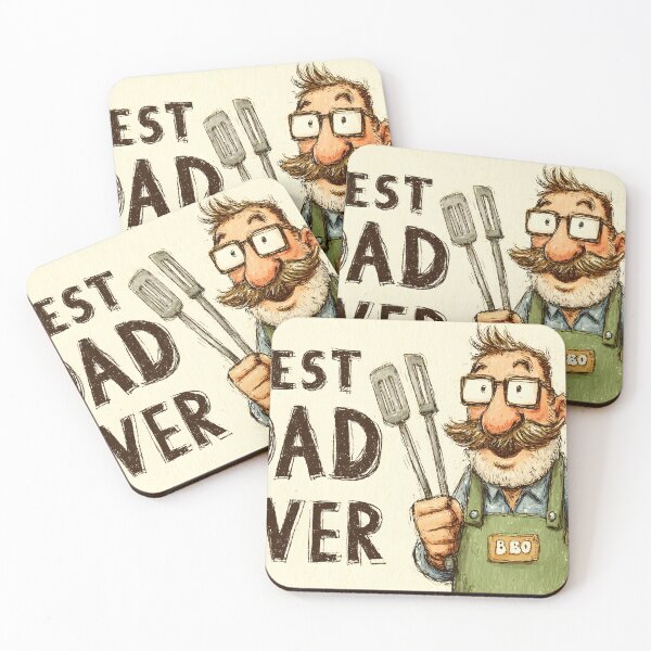 Item preview, Funny cartoon dad holding barbecue tools with Best Dad Ever text. designed and sold by dpsstudio.