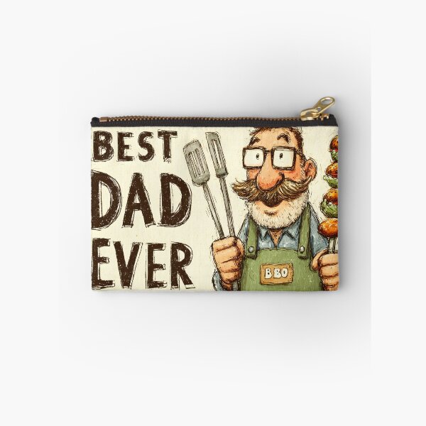 Item preview, Funny cartoon dad holding barbecue tools with Best Dad Ever text. designed and sold by dpsstudio.