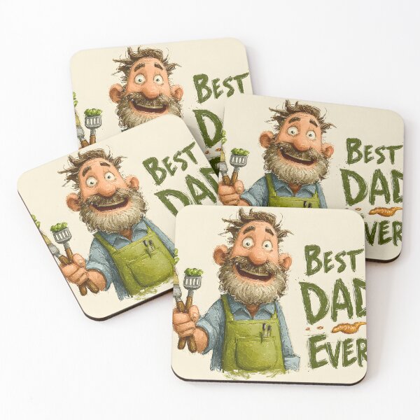 Item preview, Funny cartoon dad holding barbecue tools with Best Dad Ever text. designed and sold by dpsstudio.