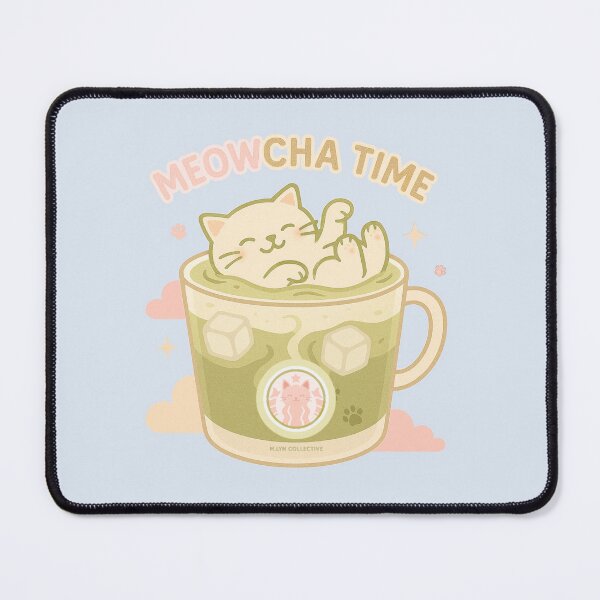 Item preview, Meowcha Time – Dreamy Relaxing Cat in Iced Matcha designed and sold by MLynCollective.