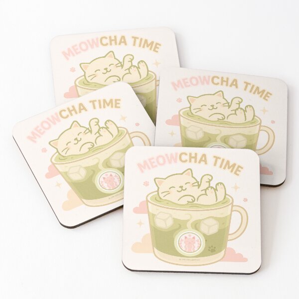 Item preview, Meowcha Time – Dreamy Relaxing Cat in Iced Matcha designed and sold by MLynCollective.